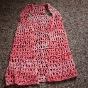 Crocheted Cotton Mesh Vest Orange/White